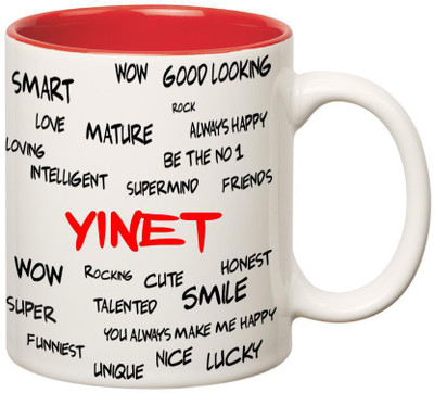 Huppme Good Personality Yinet Inner Red Ceramic Mug(350 ml), Red;white