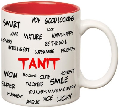 

Huppme Good Personality Tanit Inner Red Ceramic Mug(350 ml), Red;white