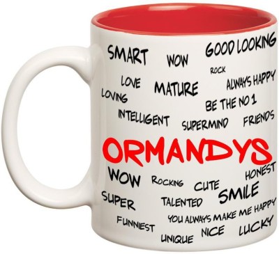 

Chanakya Good Personality Ormandys Inner Red Cofffee Name Ceramic Mug(350 ml), Red;white