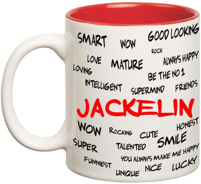 

Huppme Good Personality Jackelin Inner Red Ceramic Mug(350 ml), Red;white