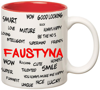 

Huppme Good Personality Faustyna Inner Red Ceramic Mug(350 ml), Red;white