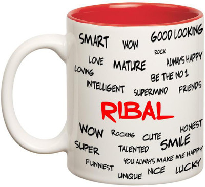 

Huppme Good Personality Ribal Inner Red Ceramic Mug(350 ml), Red;white