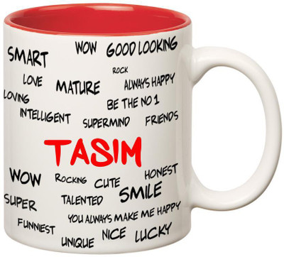 

Huppme Good Personality Tasim Inner Red Ceramic Mug(350 ml), Red;white