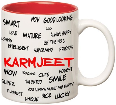 

Huppme Good Personality Karmjeet Inner Red Ceramic Mug(350 ml), Red;white