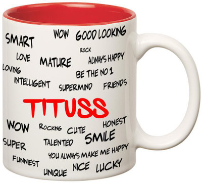 

Huppme Good Personality Tituss Inner Red Ceramic Mug(350 ml), Red;white