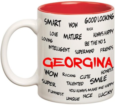 

Huppme Good Personality Georgina Inner Red Ceramic Mug(350 ml), Red;white