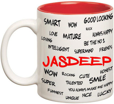 

Huppme Good Personality Jasdeep Inner Red Ceramic Mug(350 ml), Red;white