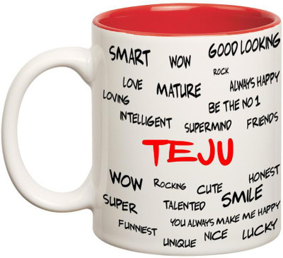 

Chanakya Good Personality Teju Inner Red Cofffee Name Ceramic Mug(350 ml), Red;white