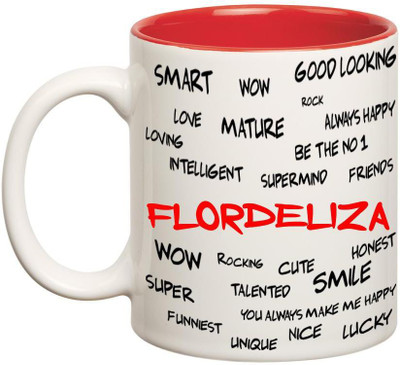 

Huppme Good Personality Flordeliza Inner Red Ceramic Mug(350 ml), Red;white