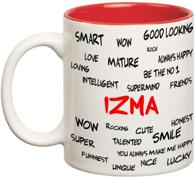 

Huppme Good Personality Izma Inner Red Ceramic Mug(350 ml), Red;white