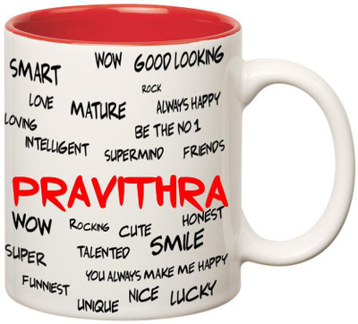

Huppme Good Personality Pravithra Inner Red Ceramic Mug(350 ml), Red;white