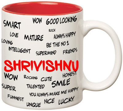 

Huppme Good Personality Shrivishnu Inner Red Ceramic Mug(350 ml), Red;white