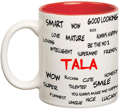 

Huppme Good Personality Tala Inner Red Ceramic Mug(350 ml), Red;white