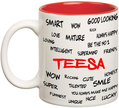 Huppme Good Personality Teesa Inner Red Ceramic Mug(350 ml), Red;white