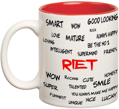 

Huppme Good Personality Riet Inner Red Ceramic Mug(350 ml), Red;white