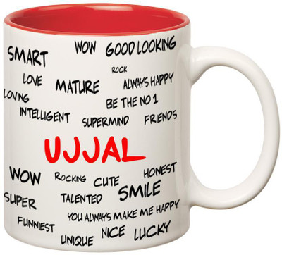 

Huppme Good Personality Ujjal Inner Red Ceramic Mug(350 ml), Red;white