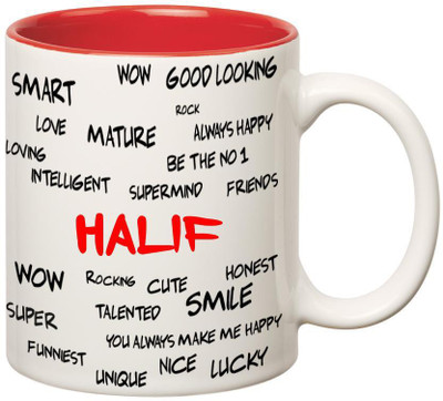

Huppme Good Personality Halif Inner Red Ceramic Mug(350 ml), Red;white