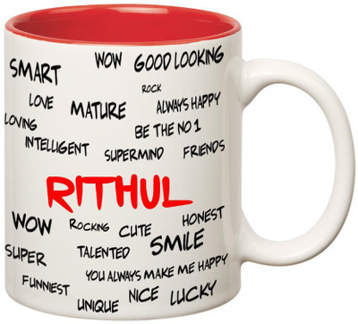 

Huppme Good Personality Rithul Inner Red Ceramic Mug(350 ml), Red;white