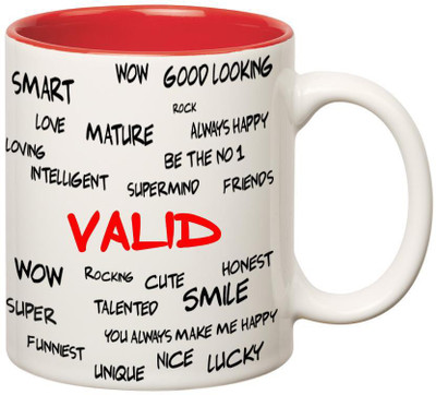 Huppme Good Personality Valid Inner Red Ceramic Mug(350 ml), Red;white