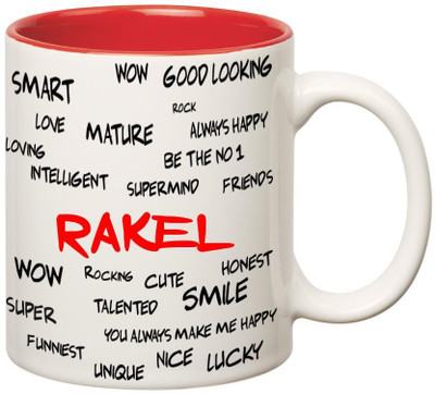 

Huppme Good Personality Rakel Inner Red Ceramic Mug(350 ml), Red;white
