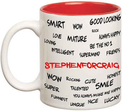 

Huppme Good Personality Stephenforcraig Inner Red Ceramic Mug(350 ml), Red;white