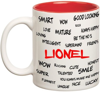 

Chanakya Good Personality Lionel Inner Red Cofffee Name Ceramic Mug(350 ml), Red;white