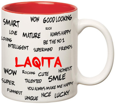 

Huppme Good Personality Laqita Inner Red Ceramic Mug(350 ml), Red;white