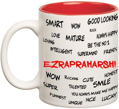 

Huppme Good Personality Ezrapraharshi Inner Red Ceramic Mug(350 ml), Red;white