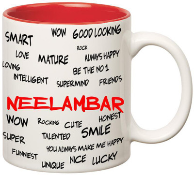 

Huppme Good Personality Neelambar Inner Red Ceramic Mug(350 ml), Red;white