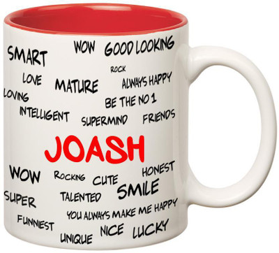 

Huppme Good Personality Joash Inner Red Ceramic Mug(350 ml), Red;white