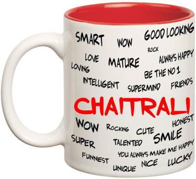 

Huppme Good Personality Chaitrali Inner Red Ceramic Mug(350 ml), Red;white