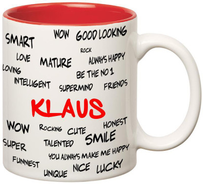 

Huppme Good Personality Klaus Inner Red Ceramic Mug(350 ml), Red;white