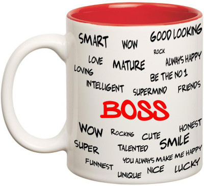 

Huppme Good Personality Boss Inner Red Ceramic Mug(350 ml), Red;white
