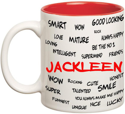 

Huppme Good Personality Jackleen Inner Red Ceramic Mug(350 ml), Red;white