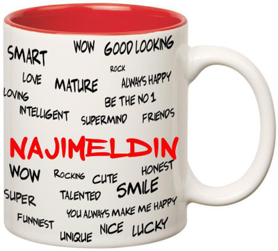 Huppme Good Personality Najimeldin Inner Red Ceramic Mug(350 ml), Red;white