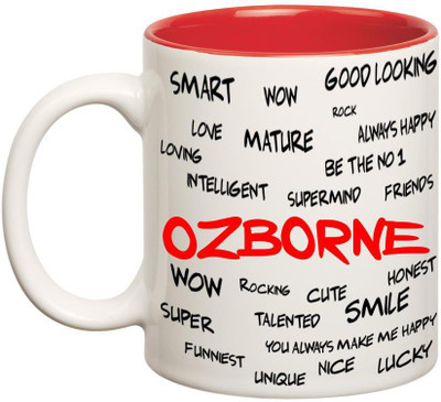 Chanakya Good Personality Ozborne Inner Red Cofffee Name Ceramic Mug(350 ml), Red;white