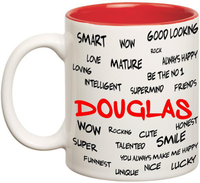 

Huppme Good Personality Douglas Inner Red Ceramic Mug(350 ml), Red;white