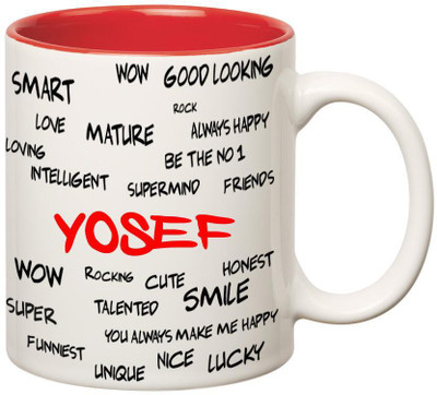 Huppme Good Personality Yosef Inner Red Ceramic Mug(350 ml), Red;white