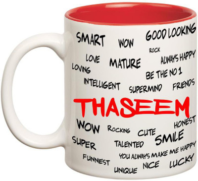 

Huppme Good Personality Thaseem Inner Red Ceramic Mug(350 ml), Red;white