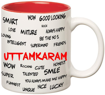 

Huppme Good Personality Uttamkaram Inner Red Ceramic Mug(350 ml), Red;white