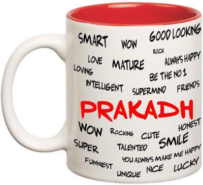 

Huppme Good Personality Prakadh Inner Red Ceramic Mug(350 ml), Red;white