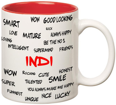

Huppme Good Personality Indi Inner Red Ceramic Mug(350 ml), Red;white