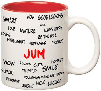 

Huppme Good Personality Jum Inner Red Ceramic Mug(350 ml), Red;white