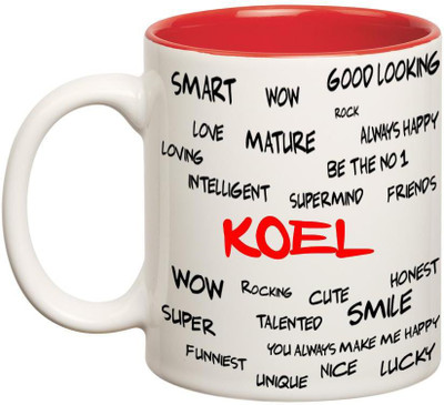 

Huppme Good Personality Koel Inner Red Ceramic Mug(350 ml), Red;white