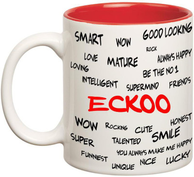 

Huppme Good Personality Eckoo Inner Red Ceramic Mug(350 ml), Red;white