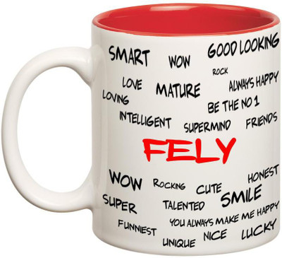 

Huppme Good Personality Fely Inner Red Ceramic Mug(350 ml), Red;white