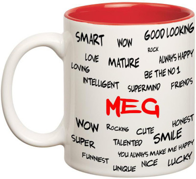 

Huppme Good Personality Meg Inner Red Ceramic Mug(350 ml), Red;white