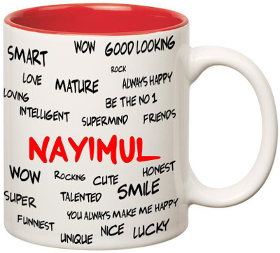 

Huppme Good Personality Nayimul Inner Red Ceramic Mug(350 ml), Red;white