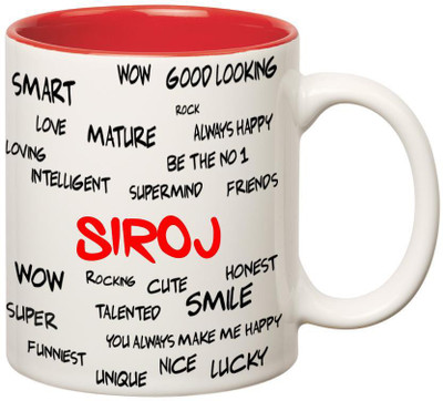 

Huppme Good Personality Siroj Inner Red Ceramic Mug(350 ml), Red;white