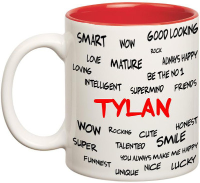 

Huppme Good Personality Tylan Inner Red Ceramic Mug(350 ml), Red;white
